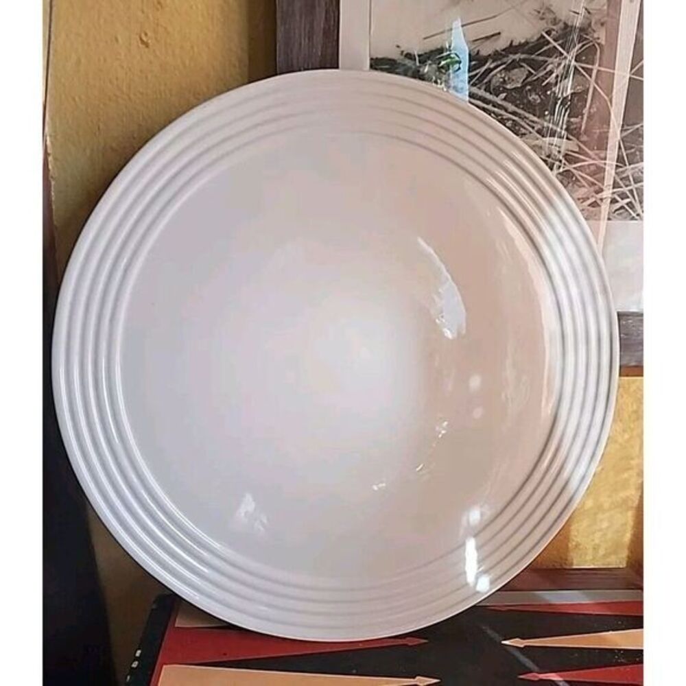 Pampered Chef 13" Round Platter Pizza Cake Serving Plate White Glazed‎ Stoneware
